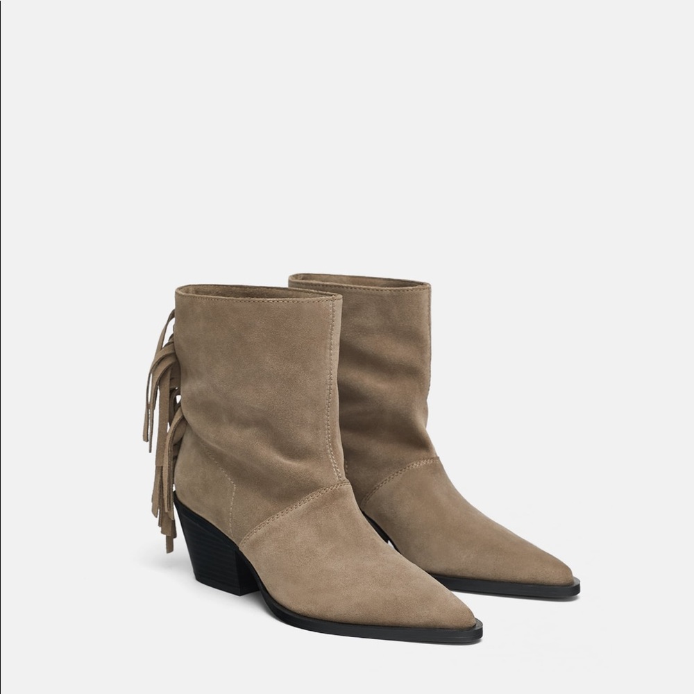 Zara Soft Leather Ankle Boot with fringe 6.5
